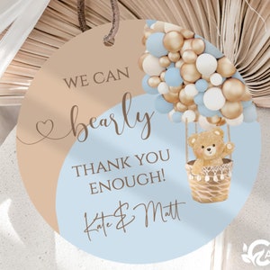 EDITABLE Bear Thank You Tags, Baby Shower Round Favor Tags, Shower Gift Tags or Stickers Self Edit Digital Download TT55