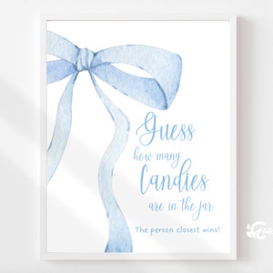 Fiocco blu Guess How Many Game Sign and Guess Cards, Baby Shower Games Instant Download Party Decor 8 x 10 Sign 3024