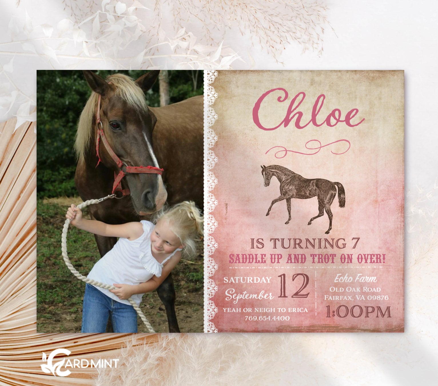EDITABLE Horse Birthday Photo Invitations horse farm Lace Boots Country Cowgirl Theme Party Rustic Horse Design Digital