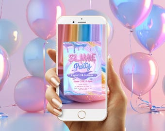 Video Invitation Glitter Slime Birthday Party Video Digital Evite, Digital Download 3004
