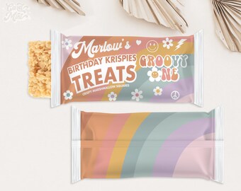 EDITABLE Rice Krispy Treat Wrappers, Party Favors, Birthday, Groovy Favors, Groovy Birthday 70's Theme, Template Groovy One  RT3122