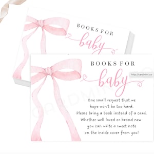 EDITIERBARE rosa Schleife Buch Antrag Karten für Babyparty, rosa Bücher für Baby Bibliothek Einsätze, digitale Vorlage BR3023