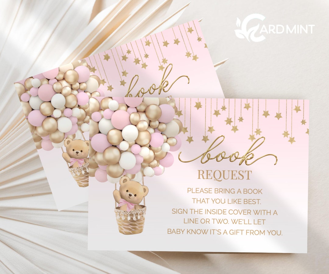 EDITABLE Bear Book Request Cards Baby Shower, Build Baby's Library ...