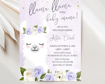 Llama New Mama Baby Shower Invitations, Alpaca Fiesta, Editable Digital Template JT2184