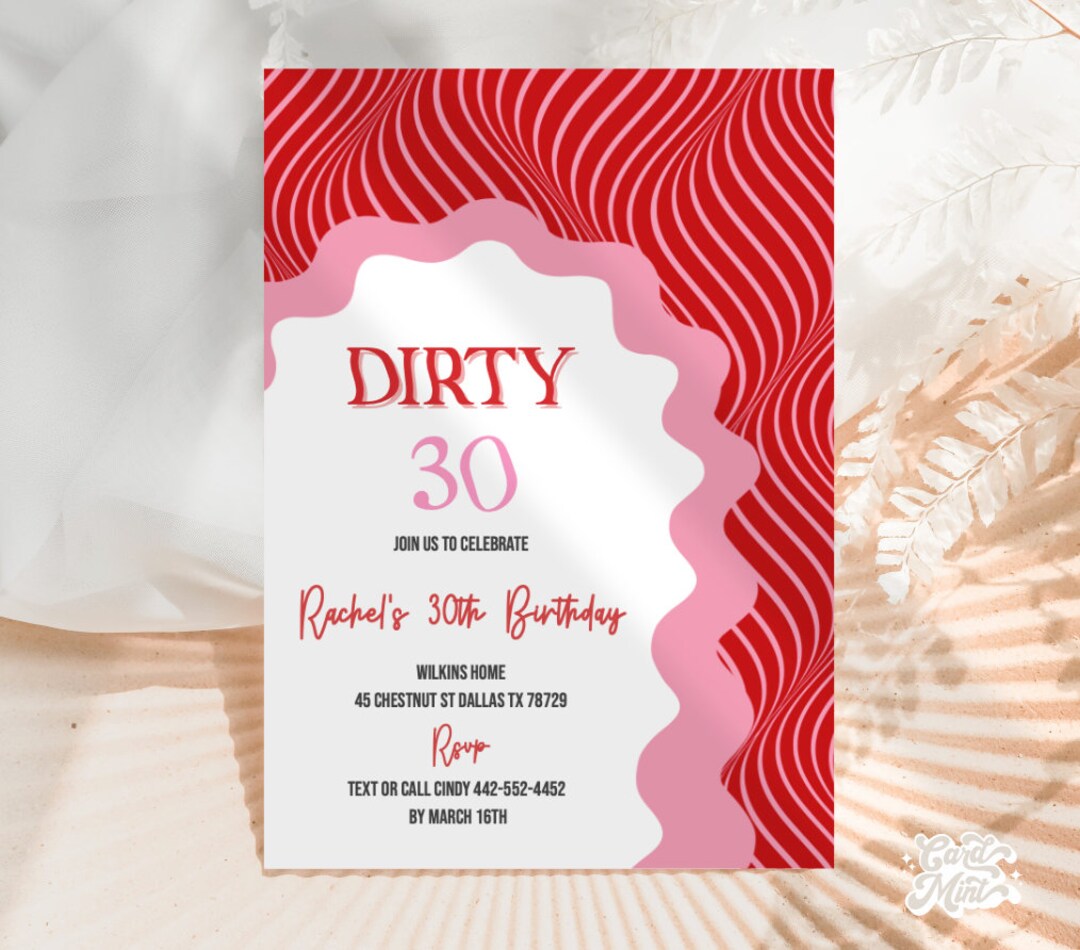 EDITABLE Dirty 30 Birthday Party Invitations Groovy Wavy Squiggle Frame ...