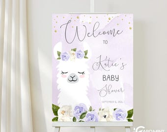 Llama Baby Shower Welcome Sign Digital Editable Decor Poster SN2184