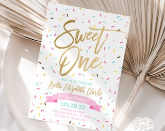 EDITABLE Sprinkle Birthday Invitations, Pink Gold Teal Sweet One Theme, Party Girl First Birthday, 1st Sprinkle Birthday, Digital JT1223