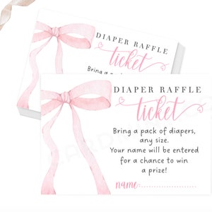 EDITIERBARE Pink Bow Windel Raffle Tickets für Babyparty, Party Raffle Karten Digitaler Download Vorlage DR3023