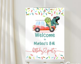 Dinosaur Birthday Party Welcome Sign Digital Editable Template SN1404