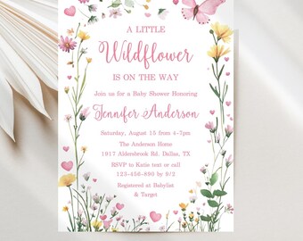 A Little Wildflower Baby Shower Invitations, Editable Digital Template JT2109