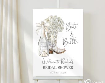 Cowgirl Bridal Shower Welcome Sign, Boots & Bubbly Editable Template SN2079