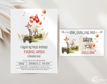 EDITABLE Party Animals Birthday Invitations, Southern Country Red Barn, Party Animals Birthday Beige Barn Red Minimalist Digital