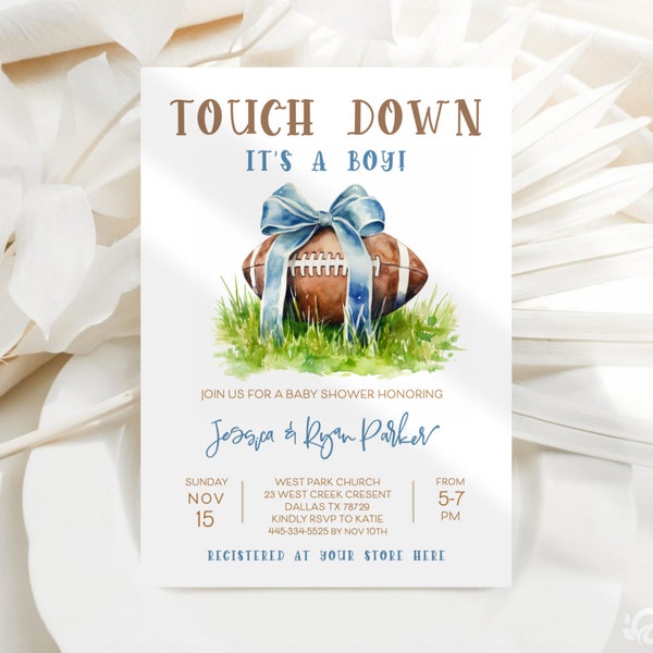 Editable Football Baby Shower Invitations, Baby Boy Tailgate Co-ed Party Sport Invitations, Instant Digital Download Template JT1154