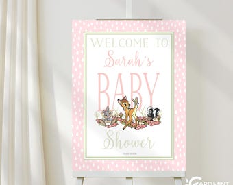 Bambi  and Friends Baby Shower Welcome Sign, Party Decor Poster Self-Edit Digital Download SN1894