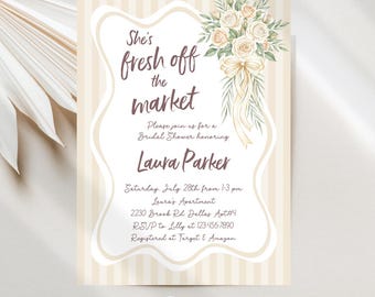 Fresh Off The Market Bridal Invitations, Bachelorette Party, Digital Download Template JT2134