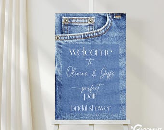 Denim Perfect Pair Bridal Shower Sign  Jean Entrance  Welcome Poster Editable Digital Template SN1698