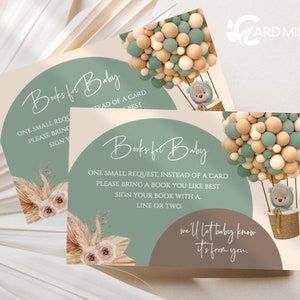 EDITABLE Bearly Wait Arch Book Request Cards, Baby Shower, Hot Air Balloons, Baby Boy Girl Neutral Matte Brown Sage Green Teddy Bear BR510