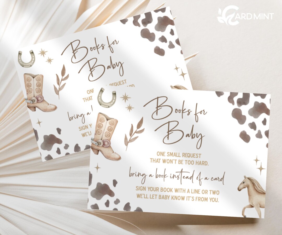 EDITABLE Cowboy Baby Shower Book Request Cards, Build Baby's Library ...