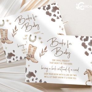 BEWERKBARE Cowboy Baby Shower Book Request Cards, Build Baby's Library, Western Style Self Edit Template DR1984