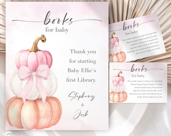 Fall In Love Sign SET of 2, Baby Shower Pumpkin Book Request Sign and Matching Cards, Editable Digital Download  SN1844