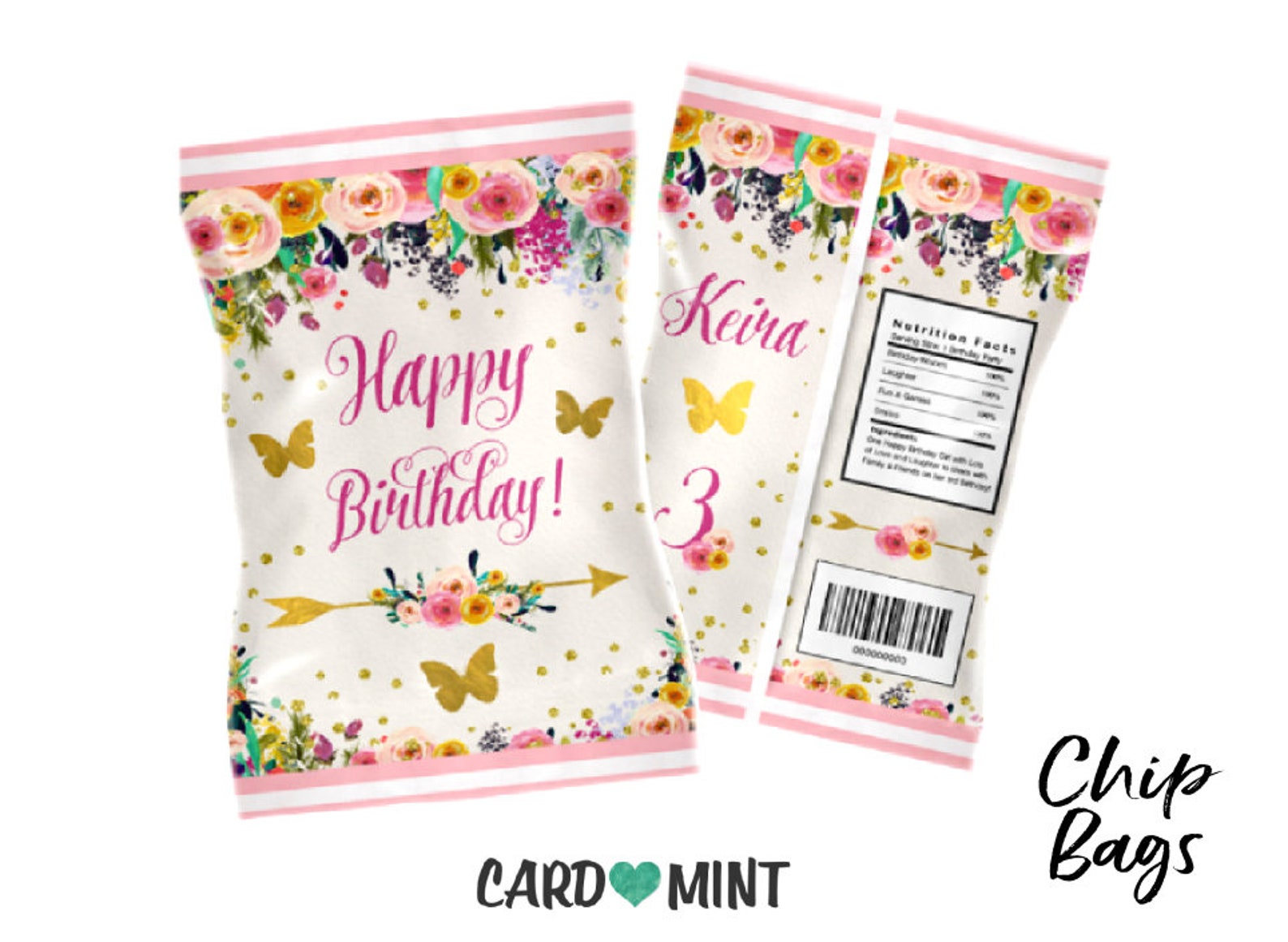 Chip Bags Boho Butterfly Floral Birthday Party Treat Favor Etsy