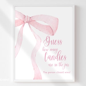 Fiocco rosa Indovina quanti segni di gioco, Giochi per baby shower Download immediato Decorazioni per feste 8x10 Segno 3023