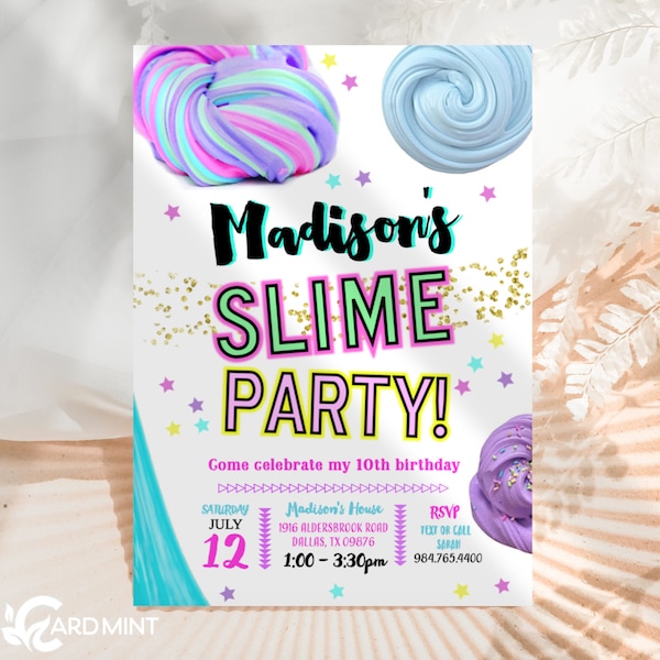 EDITABLE Slime Time! Birthday Girl Invitations, Make Slime Invitations, Any Age Craft Art Party Theme Digital Instant Download JT8691