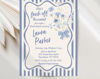 Fresh Off The Market Bridal Invitations, Bachelorette Party, Digital Download Template JT2125