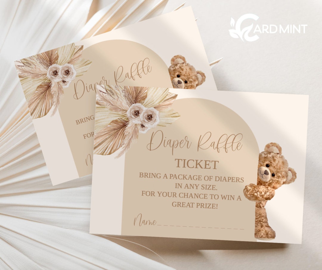 EDITABLE Diaper Raffle Tickets Baby Shower Teddy Bear Arch, Gender ...