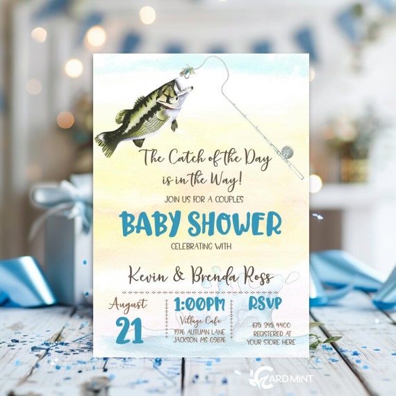 EDITABLE Fishing Baby Shower Invitations, the Catch of the Day Invites,  Rustic Fishing Design, Fish Theme Self Edit Digital Download JT1875 