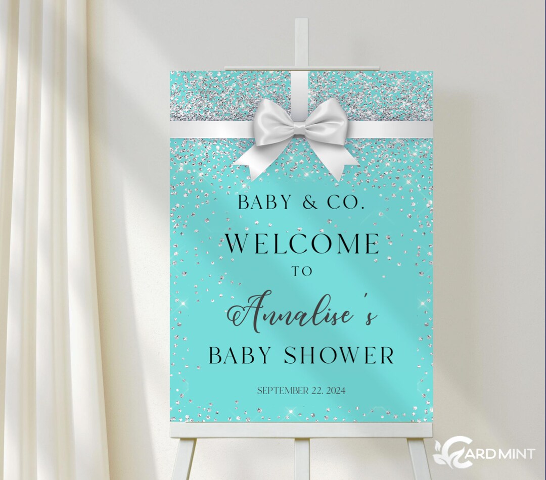 EDITABLE Blue Baby Shower Welcome Sign Paris Baby White Bow Ribbon ...