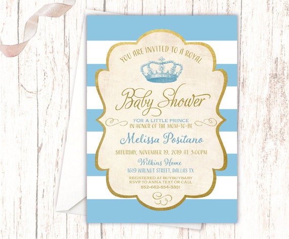 30 Personalized Royal Prince Baby Shower Invitation Card Gold Red Birthday A1