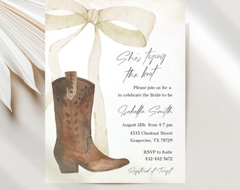 Tying the Knot Cowgirl Bridal Shower Invitations, Editable Digital Template Download JT1978