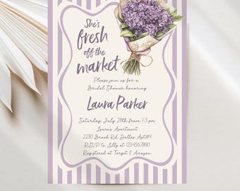 Fresh Off The Market Bridal Invitations, Bachelorette Party, Digital Download Template JT2135