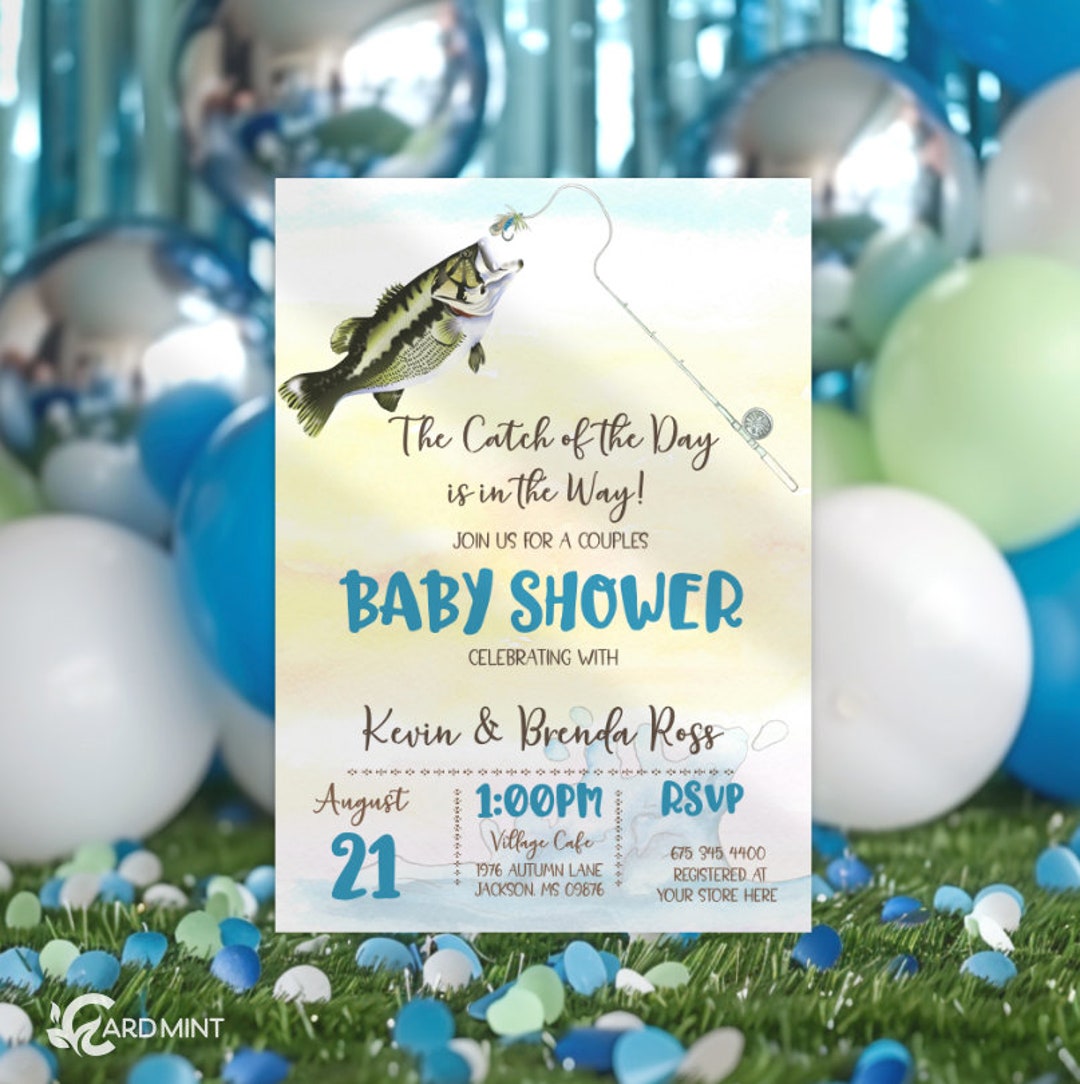 EDITABLE Fishing Baby Shower Invitations, the Catch of the Day Invites,  Rustic Fishing Design, Fish Theme Self Edit Digital Download JT1875 