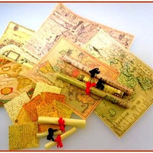 Kit de mapas y pergaminos vintage en miniatura a escala 1:24