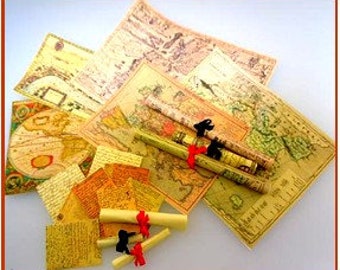 1:24th scale miniature vintage maps and scrolls kit