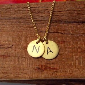 Colar inicial em ouro | Colar de encantos de duas letras | Carimbado à mão personalizado | Colar personalizado DOT Duo, pingente circular, FRETE GRÁTIS