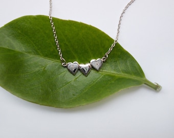 Sterling Silver Triple Heart Pendant Necklace: Delicate