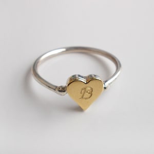 HEART RING - Solid Silver and gold - Initial ring, Personalized Ring, Monogram, Mom Ring, girlfriend ring, two lovers heart, free shipping