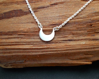 MOON NECKLACE - Silver - MIDNIGHT Brushed Sterling Silver Crescent Moon Necklace Tiny Flat Moon Necklace - Small Moon Necklace, Moon pendant