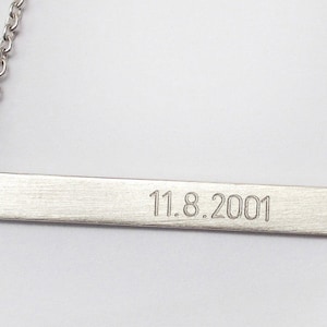 WEDDING DATE Silver BAR,Roman Numerals,Personalized necklace,Nameplate Engraved Horizontal Silver Bar,Initial,name necklace,Free Shipping