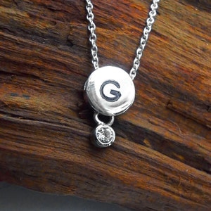 Silver Disc Necklace . Personalized Jewelry .  Diamond shine Cubic Zirconia Personalized Necklace . Monogram Jewelry STERLING SILVER Disc