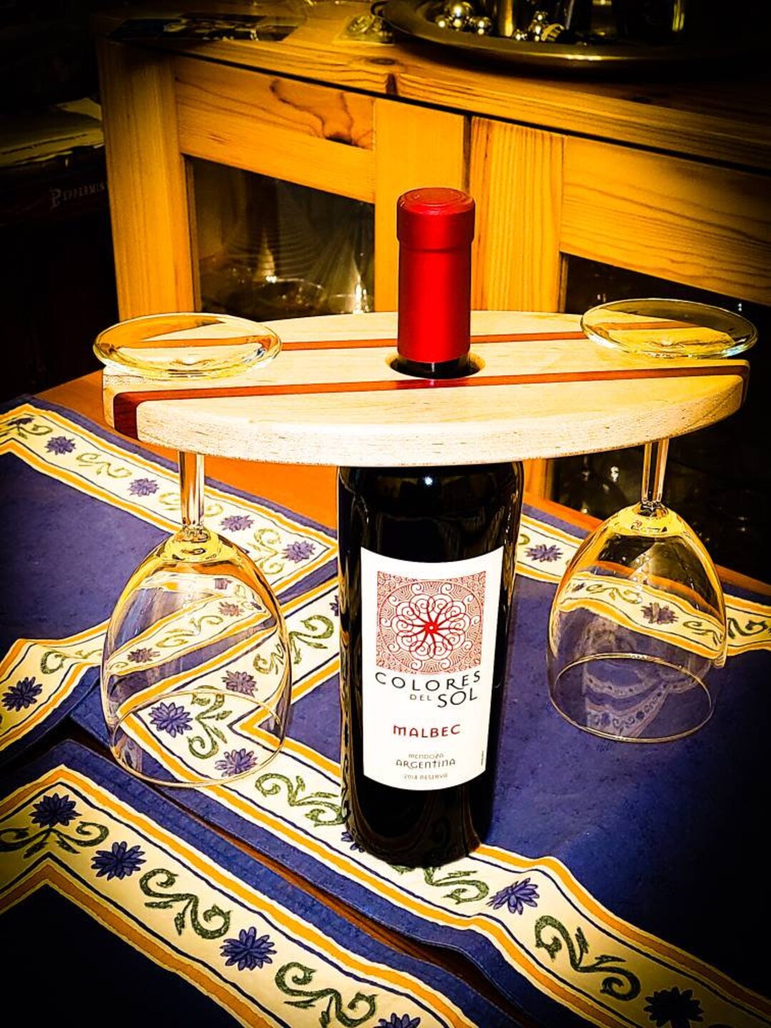 Custom Engraved Wooden Wine Glass & Bottle Display, Personalized Gift ...