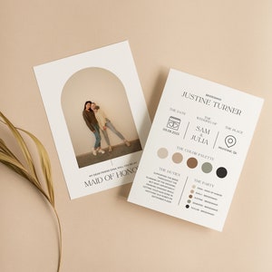 BRIDESMAID INFO CARD |  Canva Template, Bridal Party Info Card, Bridesmaid Information Card, Modern, Boho Wedding, Bridesmaids Proposal