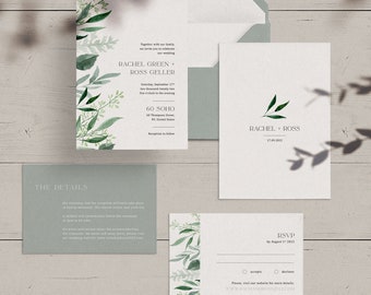 Printable Wedding Invitation Set | Modern Wedding Invitation suite, greenery, modern, minimalist, elegant wedding invites | Botanical 2.0