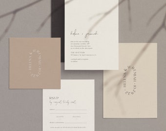 Printable Wedding Invitation Set | Modern Wedding Invitation suite |  Neutral, earthy, minimalist, elegant, contemporary | HELENA