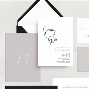 Printable Wedding Invitation Set Wedding Invitation RSVP Modern, minimalist, black, white, gray, neutral, calligraphy TAYLOR image 2