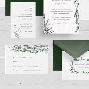 Printable Wedding Invitation Set, Modern Wedding Invitation suite, greenery, foliage, minimalist wedding invites Climbing Greenery image 3