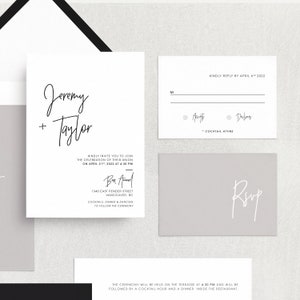 Printable Wedding Invitation Set Wedding Invitation RSVP Modern, minimalist, black, white, gray, neutral, calligraphy TAYLOR image 3